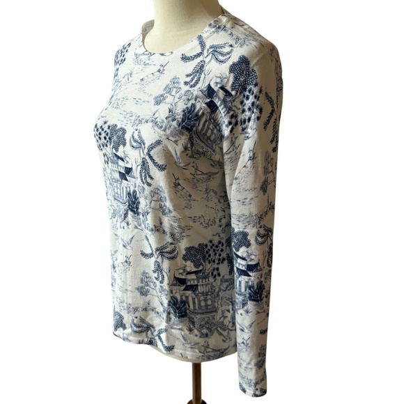 J MCLAUGHLIN SWEATER LENNY CHINOISERIE PRINT CREWNECK LONG SLEEVE BLUE WHITE S - Picture 4 of 10